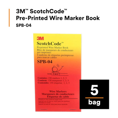 3M ScotchCode Pre-Printed Wire Marker Book SPB-03, Vinyl Coated, Black Printed Numbers (10) each 1–45, White Background Highlights Characters, 1 Book