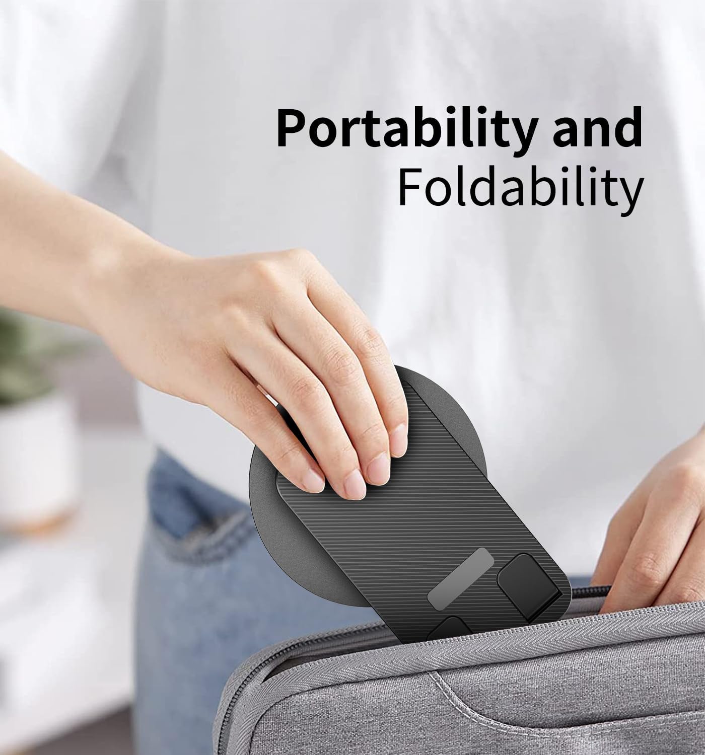 360° Rotating Cell Phone Stand for Desk, Adjustable & Foldable Phone Holder, Aluminum Desktop Phone Stand with Anti-Slip Base, Compatible with iPhone, iPad, Android Phones, K69-Black