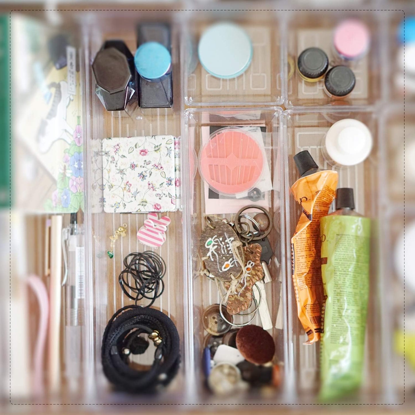 Kingrol 10 Pack 12 x 3 x 2 Inch Clear Drawer Organizer Trays, Desk Drawer Divider Storage Bins, Storage Box Set for Kitchen Bathroom Office Supplies