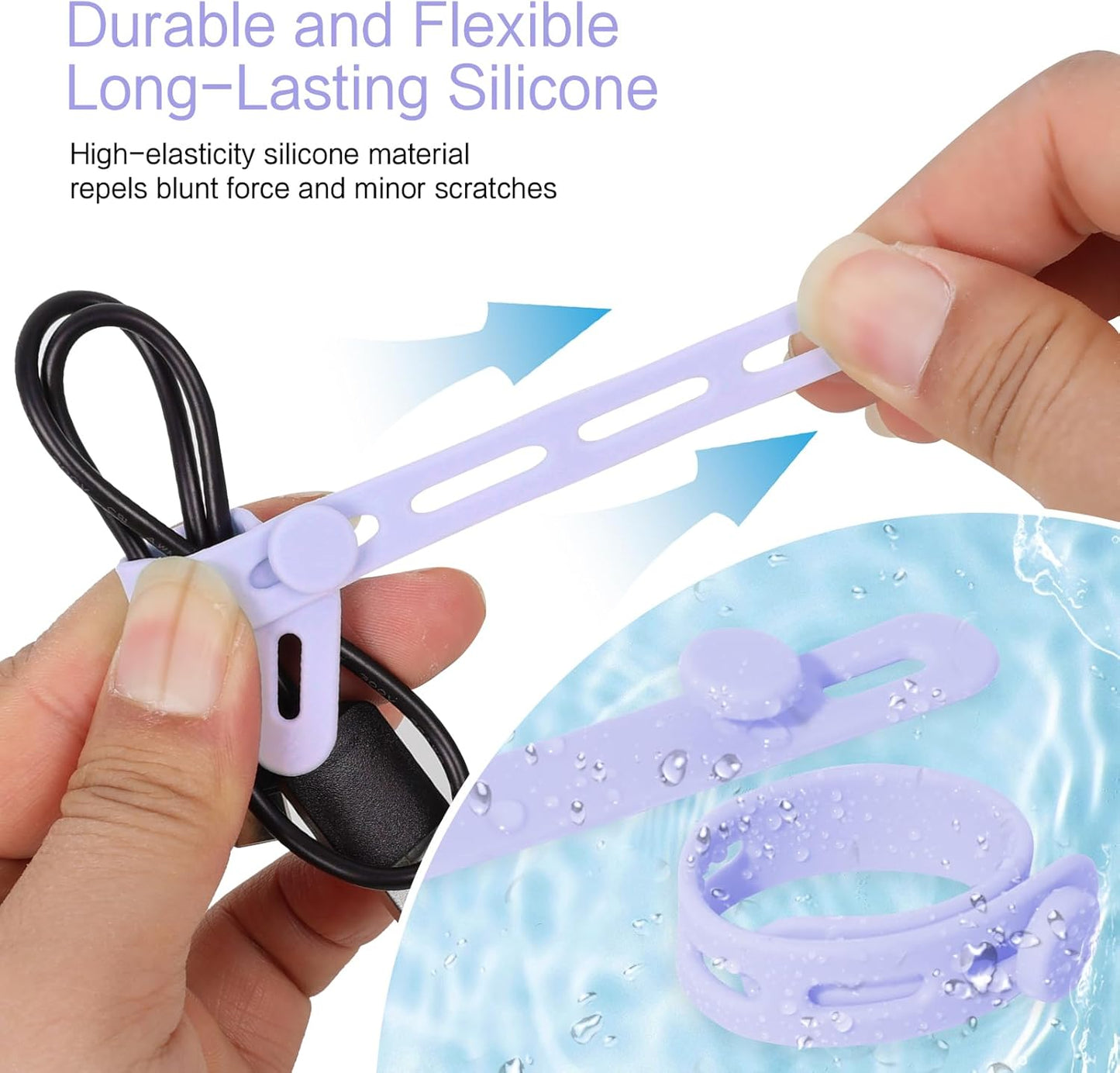 Donruby 24Pcs Silicone Cable Ties - Reusable & Washable with Locking Buckles, Adjustable Fastening Cable Management Straps, Multi-Purpose High Elasticity Cord Organizer (Purple)