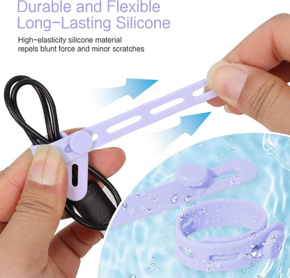 Donruby 24Pcs Silicone Cable Ties - Reusable & Washable with Locking Buckles, Adjustable Fastening Cable Management Straps, Multi-Purpose High Elasticity Cord Organizer (Purple)