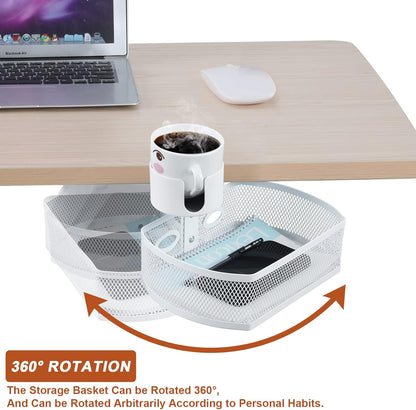 MASTLU Under Desk Organizer,Cup Holder,Table Management Tray, Swivel Pencil Drawer, Office No Drill Steel Organizers,360 Spin Hidden Storage Box with Sturdy C-Clamp,Easy Install (Black)