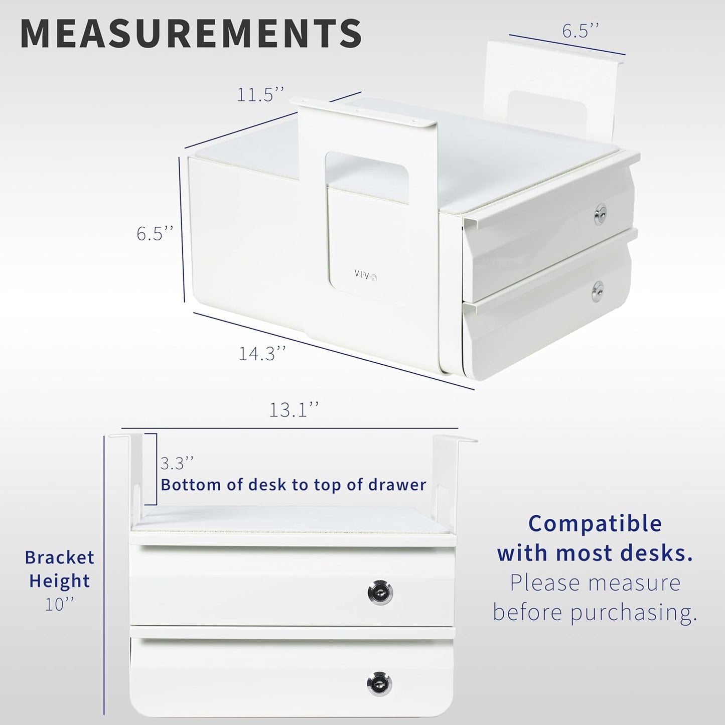 VIVO 13 Inch Under Desk Lockable Slide Out Drawer, Secure Home Office Storage Organizer, Steel, Black, DESK-AC03L-B
