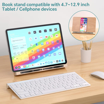 Book Stand for Reading,8 Adjustable Height Holder Tray with Page Clips for Textbook/Cookbook/Music Scores/Tablet/,Lightweight Reading Hands Free Desktop Document Book Mount,Bamboo Holder-Oak Brown