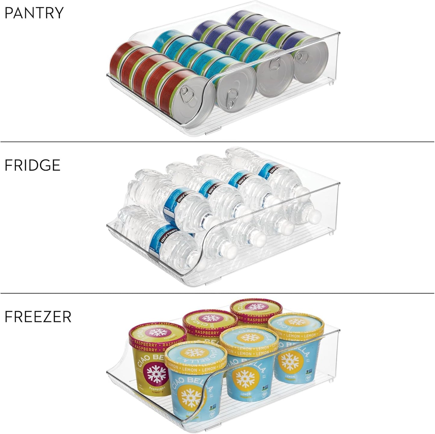 iDesign Plastic Water Bottle Organizer for Fridge, Bottle Holder for Kitchen and Pantry, Clear, 2-Pack