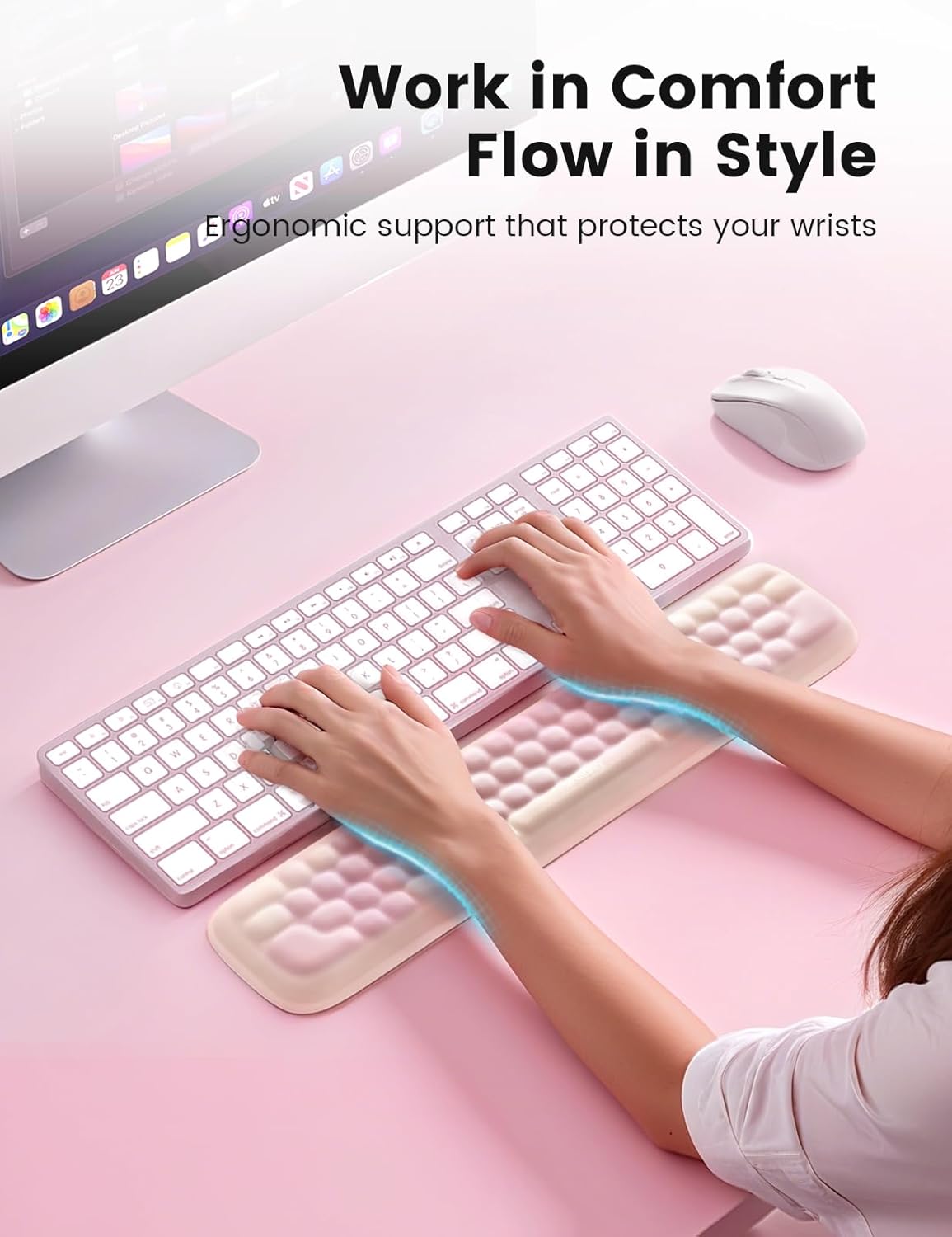 Meatanty Keyboard and Mouse Wrist Rest Set, Computer Wrist Pad Support, Ergonomic Keypad Hand Rest Combo, Memory Foam Typing Desk Accessory Carpal Tunnel Cushion, Laptop Office Home School Women Cute