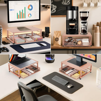 Small Laptop Stand for Desk, Monitor Stand Riser, Office Desk Accessories, Computer Desktop Stand with Drawer for Home, Office, School (Mint Green)