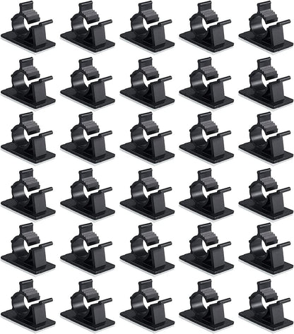 Viaky 30 Pcs Black Clips Self Adhesive Backed Nylon Wire Adjustable Cable Clips Adhesive Cable Management Drop Wire Holder