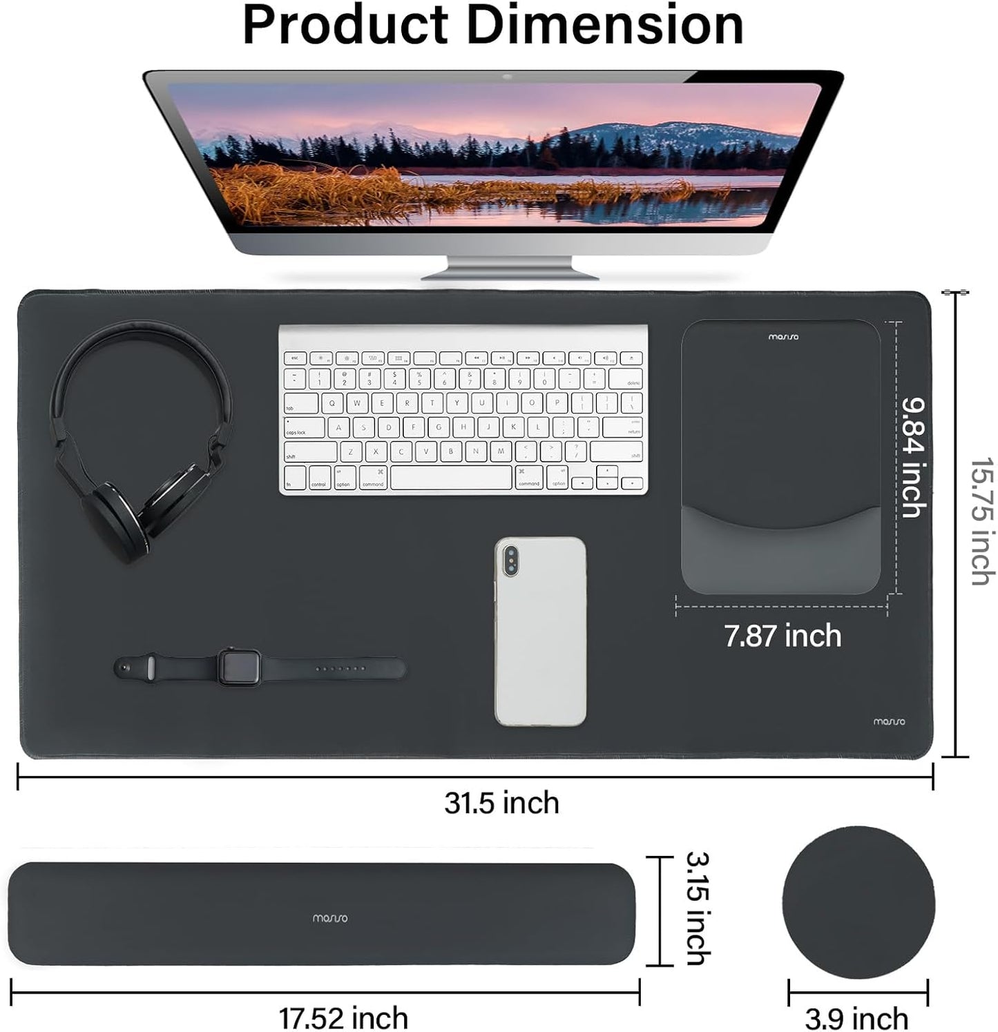 MOSISO Keyboard Mouse Pad Set, Large Gaming Mouse Pad&Rectangular Keyboard Wrist Rest&Mousepad with Wrist Rest&Coaster, Ergonomic Non-Slip&Easy Typing Pad with Curved Silicone Lining, Antique Green