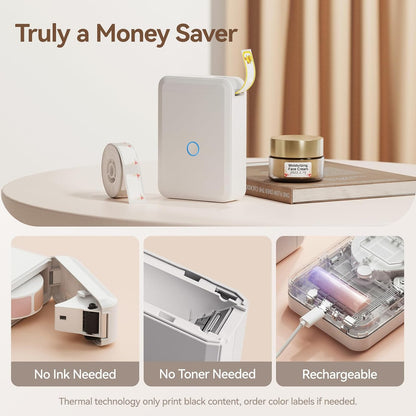 NIIMBOT D110 Label Maker Machine with Label, Small Label Printer Bluetooth Connection Multiple Templates Available for Phone Easy to Use for Office Home Organization Rechargeable White