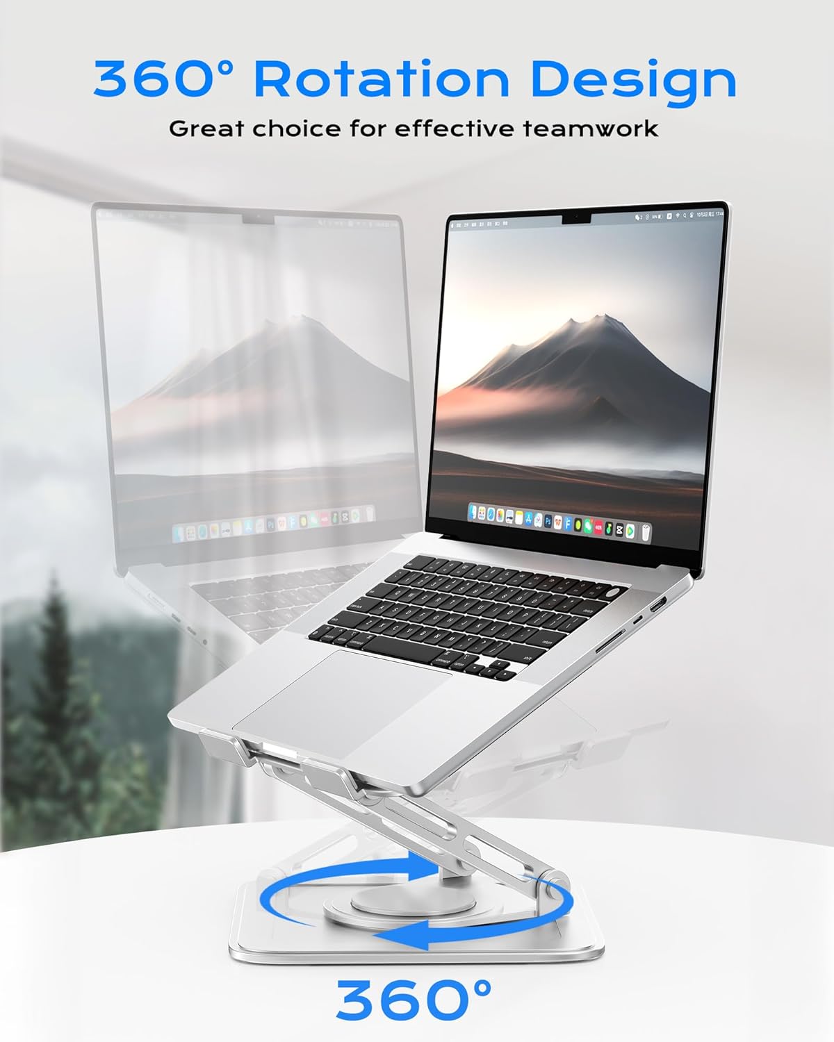 LOXP Adjustable Laptop Stand, Computer Stand with 360 Rotating Base, Ergonomic Laptop Riser Mount for Desk Foldable Protable Computer Desk Fits with MacBook Pro Air (10-16") - Black