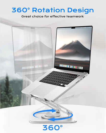 LOXP Adjustable Laptop Stand, Computer Stand with 360 Rotating Base, Ergonomic Laptop Riser Mount for Desk Foldable Protable Computer Desk Fits with MacBook Pro Air (10-16") - Black