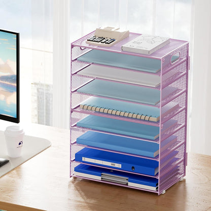 Marbrasse 6 Tier Paper Organizer Letter Tray - Mesh Desk File Organizer with Handle, Paper Sorter Organizer for Letter/A4 Office File Folder Holder - Black