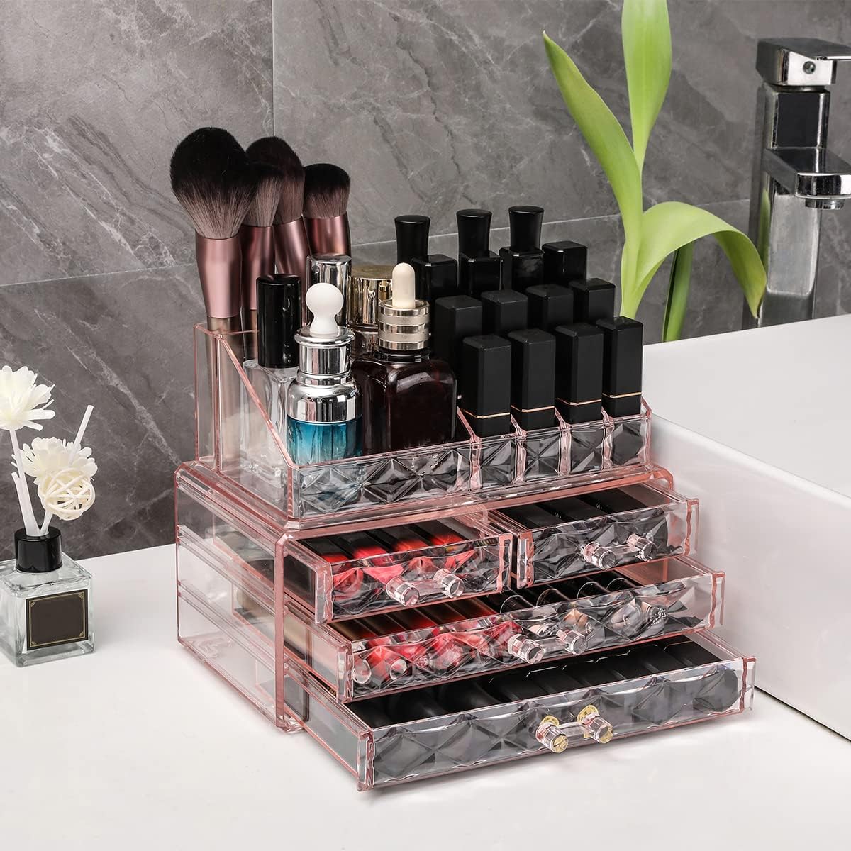ZHIAI Stackable cosmetic organizer with drawers, easy to organize cosmetic products accessories Suitable for vanity, toilet, bathroom and bedroom organization and storage