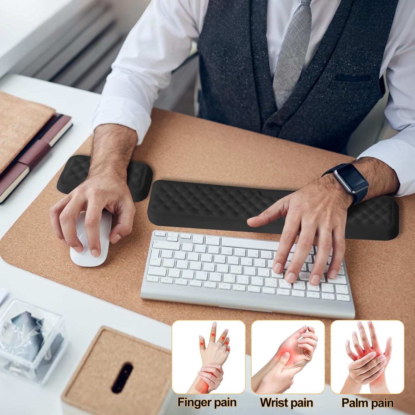 Keyboard Wrist Rest Mouse Wrist Support, Memory Foam Wrist Rest Pad for Computer Laptop, Ergonomic Wrist Cushion Support for Typing Pain Relief, Gaming Home Office, Pink