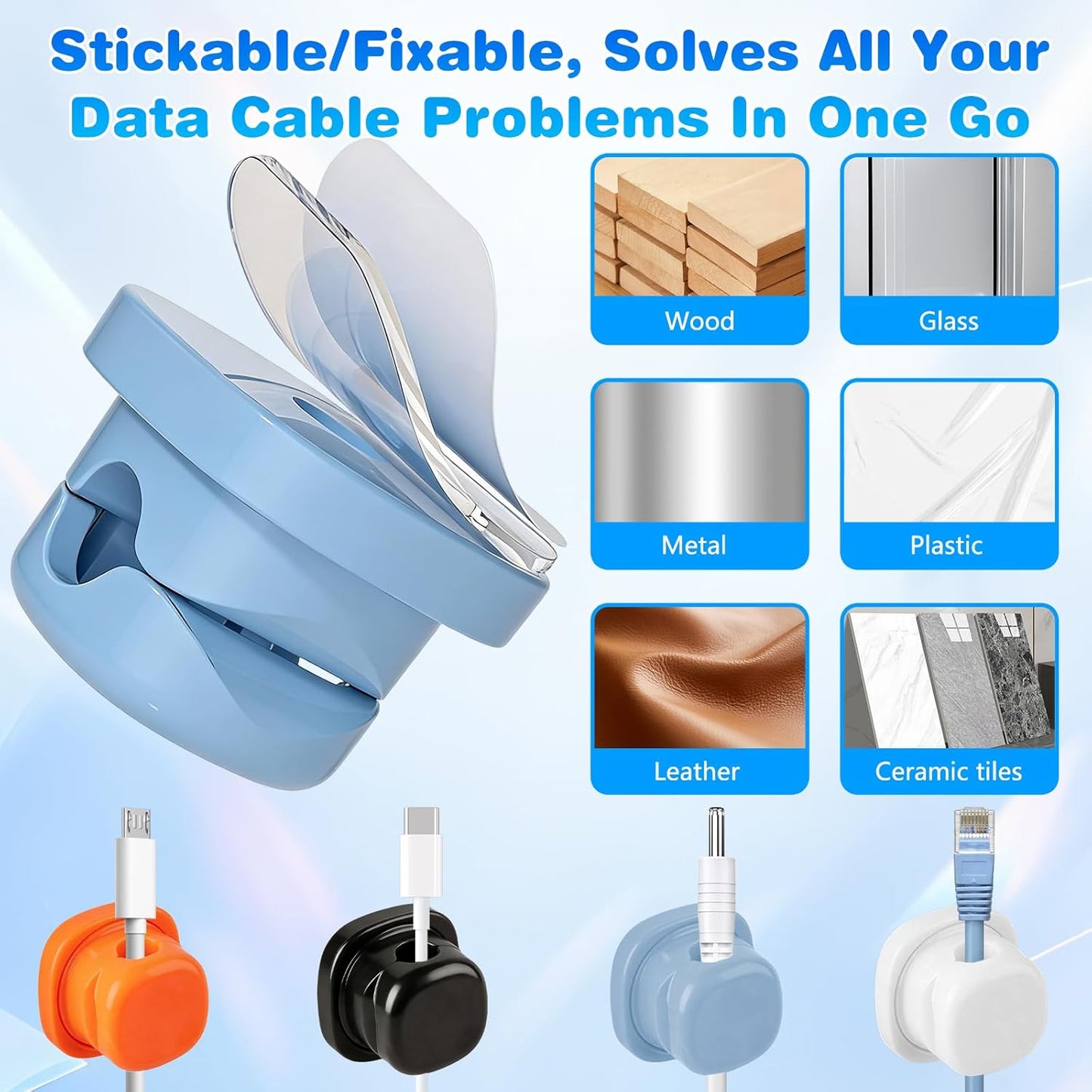 6Pcs Magnetic Cord Organizer Holder,Cord Holder for Nightstand,360° Rotatable Spring Cable Management,Adhesive Wire Cable Clips Management Kit for Phone Charger,Computer,Office,Desk,Nightstand (White)