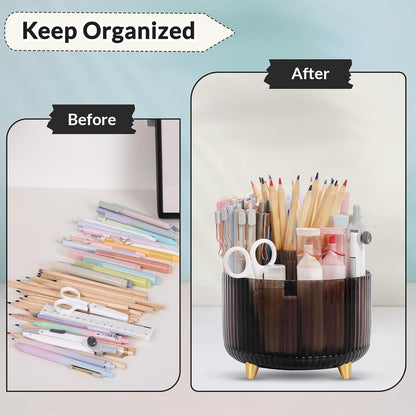 SKYDUE Rotating Pencil Pen Holder, Pen Organizer with 5 Slots - Aesthetic Desk Organizer and Accessories for School, Home, Office Supplies
