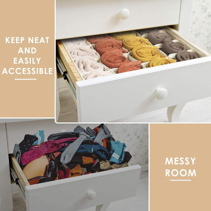 Criusia 6 Pack Large Drawer Organizer for Sock Underwear - Washable Heavy Duty Fabric Closet Organizers and Storage Bins - 90 Cells Dresser Organizer Divider for Baby Clothes, Ties, Belt (Grey)