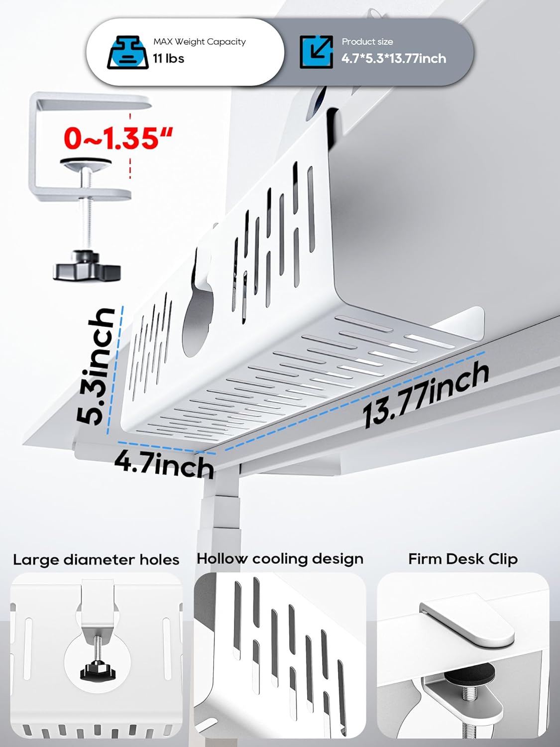 NODOCA No Drill Under Desk Cable Management Tray, 14'' Wire Management, Punch-Free Clamp on, Metal Cable Tray, Wire Organizer Under Desk, Under Desk Basket for Office and Home, Black