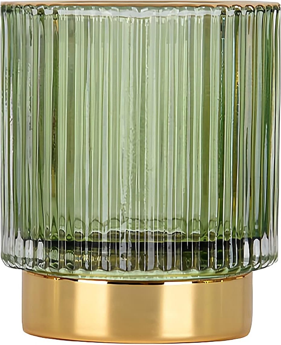 DASITON Makeup Brush holder Organizer,Crystal Cosmetic Makeup Brush Glass Brushes Storage Holder, Vintage Make Up Brush Cup Pen Pencil Holder striped vase(Coffee S)