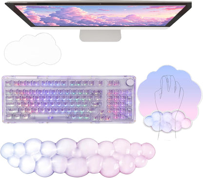 Cloud Wrist Rest Keyboard Pink Mouse Pad Set with Wrist Rest Ergonomic Wrist Pad Memory Foam Non-Slip Base Cute Gradient Wrist Support for Computer Laptop Gaming Home Office Relief Typing Pain