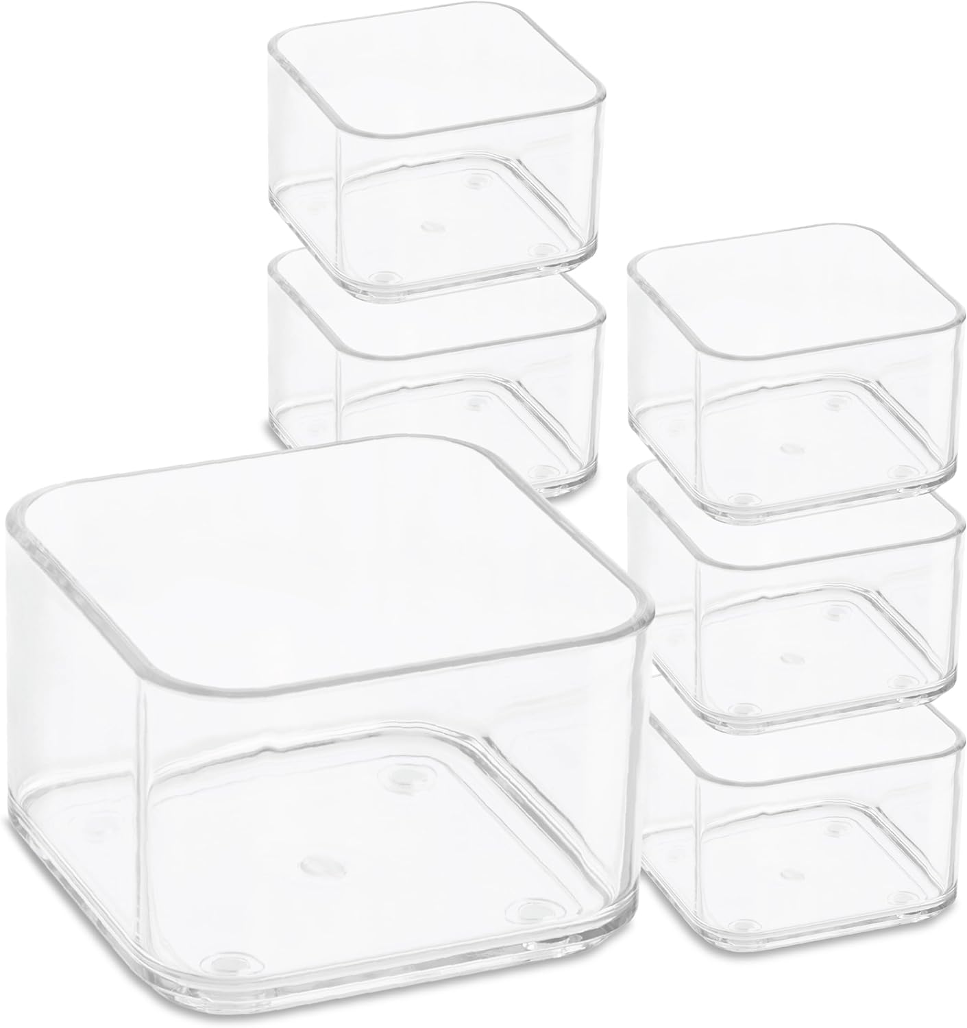 primebox Plastic Clear Drawer Organizers. Bathroom. Kitchen, Bedroom, Utensils, Office Organizer Bins, Storage Trays. Stackable. 9" x 6" x 2" Set of 6