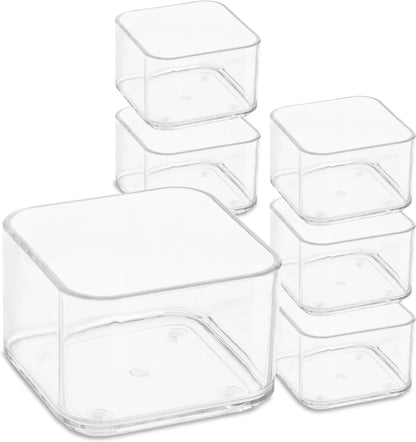 primebox Plastic Clear Drawer Organizers. Bathroom. Kitchen, Bedroom, Utensils, Office Organizer Bins, Storage Trays. Stackable. 9" x 6" x 2" Set of 6
