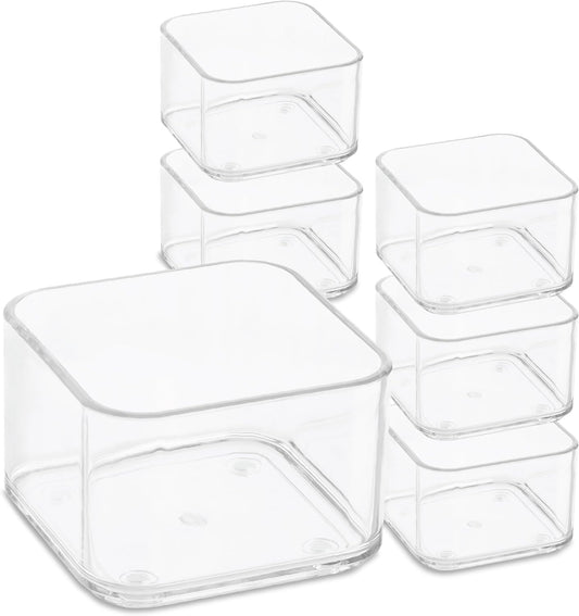 primebox Plastic Clear Drawer Organizers. Bathroom. Kitchen, Bedroom, Utensils, Office Organizer Bins, Storage Trays. Stackable. 9" x 6" x 2" Set of 6