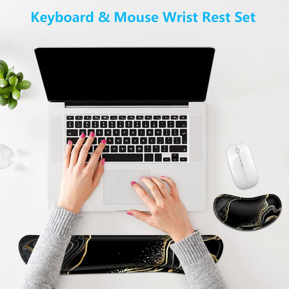 Dapesuom Enlarge Keyboard Wrist Rest, Memory Foam Wrist Cushion for Desk Mats Support, Cute Pain Relief Keyboard Mouse Pad Rests Set with Non-Slip Base for Gaming Laptop Office Computer, Green Leaf