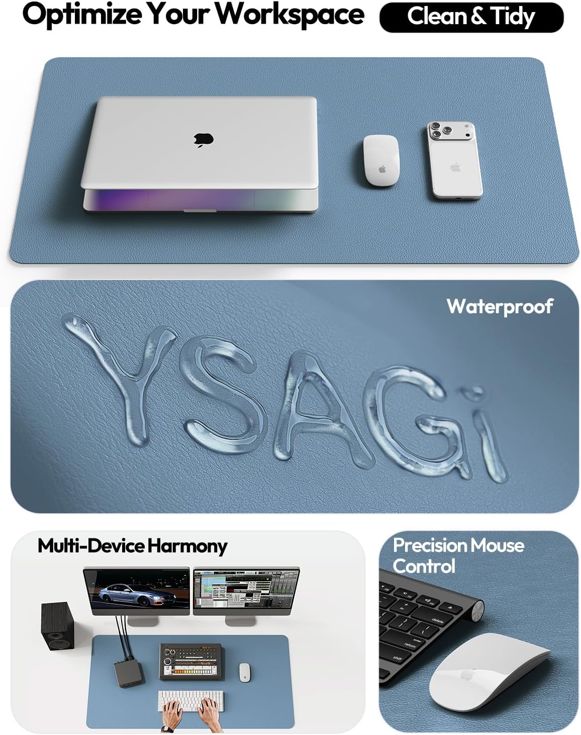 YSAGi Leather Desk Protector, Office Mat, Large Mouse Mat, Non-Slip PU Leather Blotter, Laptop Pad, Waterproof Writing Pad for Office and Home (Light Pink, 23.6" x 13.8") - Colors A