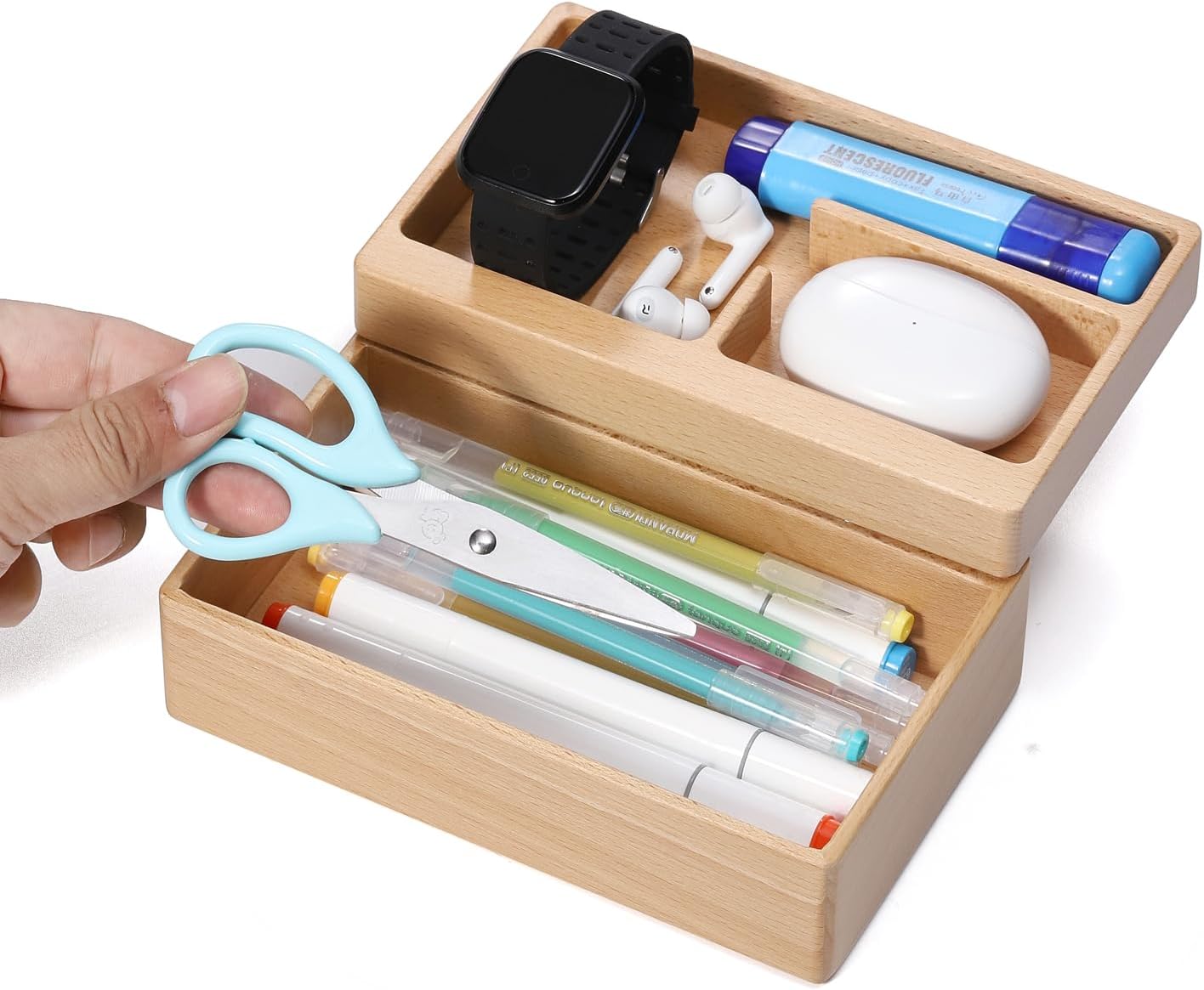 Valet Tray Box, Walnut Wooden Storage Box, Office Desk Daily Supplies Organizer