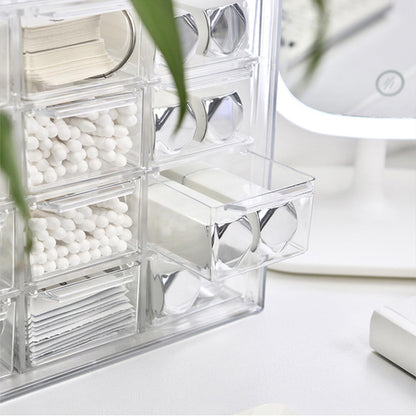 2 Pack Mini Desk Organizer with 12 Removable Drawers - Clear Plastic Desktop Storage Box for DIY Crafts, Art Supplies, Office Essentials, Cosmetics & Jewelry