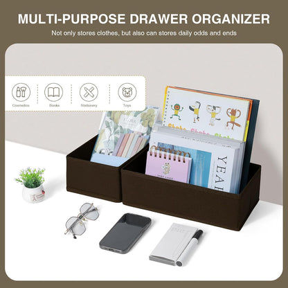 DIMJ Drawer Organizers Clothes, Dresser Organizer Bins for Baby Clothes,Underwear and Sock, Fabric Closet Organization and Storage Boxs, Drawer Dividers for Nursery, Clothing, Tie - 4 Pack, Beige