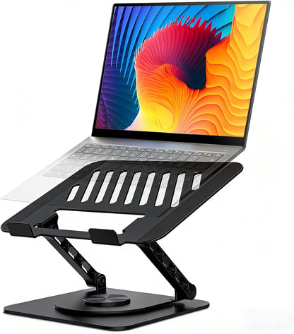 Adjustable Computer Stand with 360 Rotating Base, Ergonimic Foldable Laptop Riser for Desk Compatible with MacBook Pro/Air Notebook up to 16 Inches, Silver