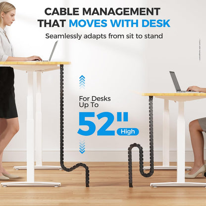 Cinati 52 Inch Vertebrae Cable Management, Black Under Desk Vertebrae Cable Management Kit, Adjustable Length Wire Sleeve for Standing Desk, Cord Organizer for Office - 2 Way Mounting (Tape or Screw)