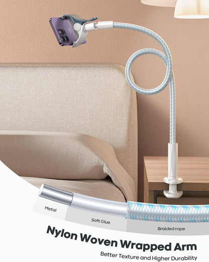 Lamicall Gooseneck Phone Holder Bed - [Nylon Braided] Flexible Arm, 38inch Overall Length, 360 Adjustable Clamp Clip, Overhead Cell Phone Mount Stand for Bed, Desk, 4-7” Cellphone, Gifts