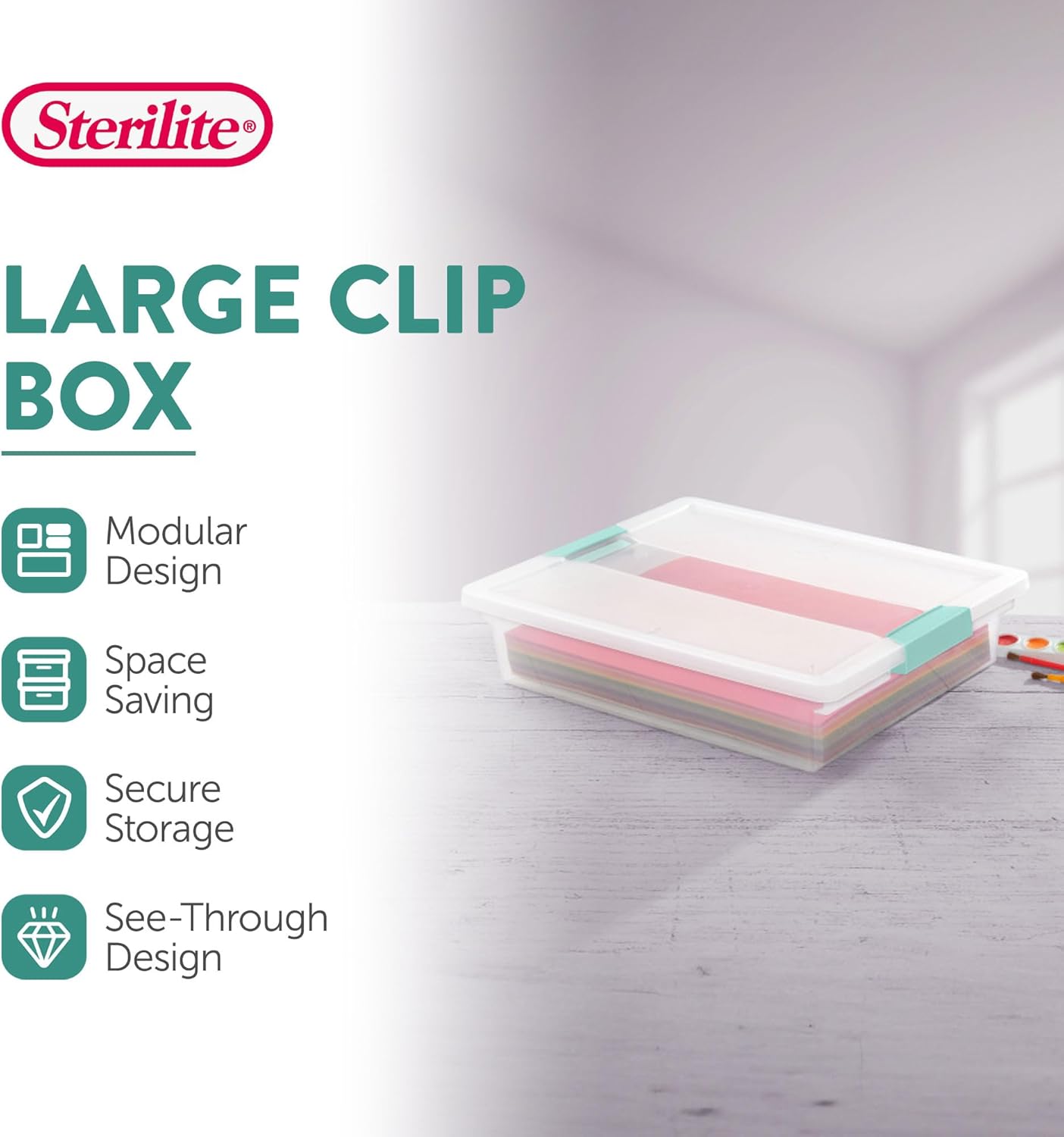 Sterilite 6-Pack Clip Box, Stackable Clear Plastic Bins with Latching Lids, Small - Writing, Arts or Crafts Supplies Storage Containers for Home, Office, Classroom and Workshop Organization