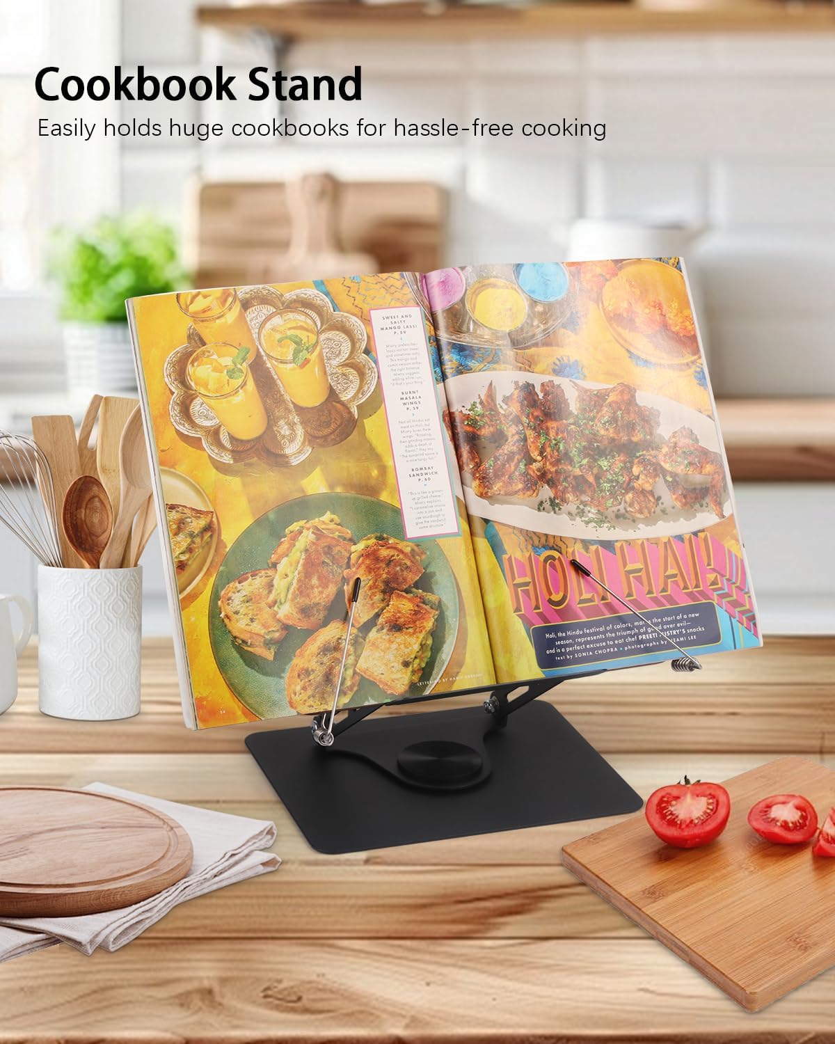 Honagu Book Stand for Reading, Adjustable Book Holder with 360 Degree Rotating Base & Page Clips, Hands Free Foldable Desktop Cookbook Stand for Sheet Music, Laptop, Recipe, Textbook (Acrylic)