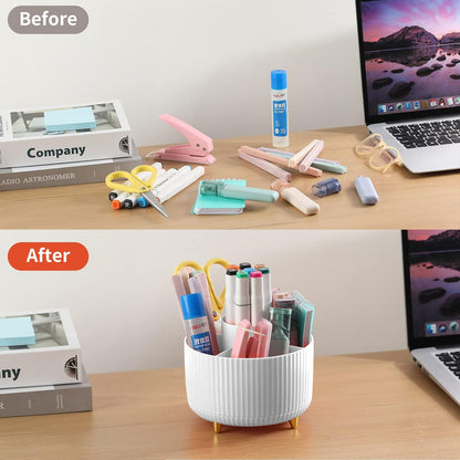 Desk Pencil Pen Holder, 5 Slots 360°Degree Rotating Pen Organizers for Desk, Desktop Storage Stationery Supplies Organizer, Cute Pencil Cup Pot for Office, School, Home, Art Supply, Dark Green