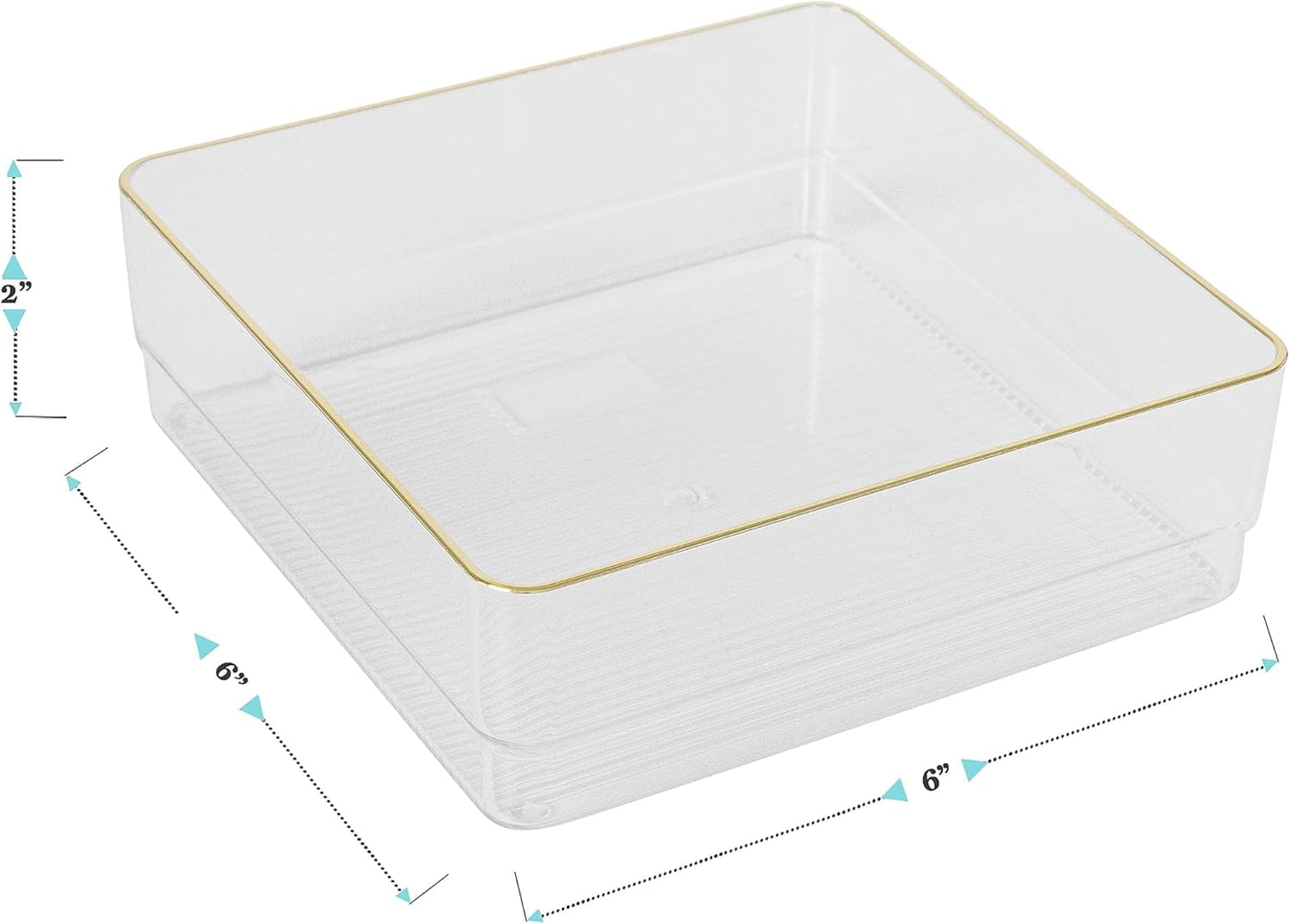Martha Stewart Kerry Plastic Stackable Office Desk Drawer Organizers, 6" x 3", 6 Pack, with Gold Trim
