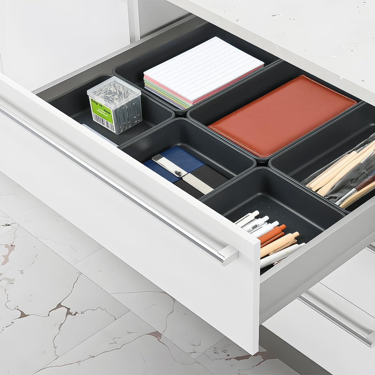 Kutesna 6 PCS Large Plastic Drawer Organizer, 9"×6" Desk Drawer Organizer and Storage Trays, Versatile Plastic Storage Bins for Makeup Vanity, Jewelries, Kitchen Utensils, Bathroom and Office