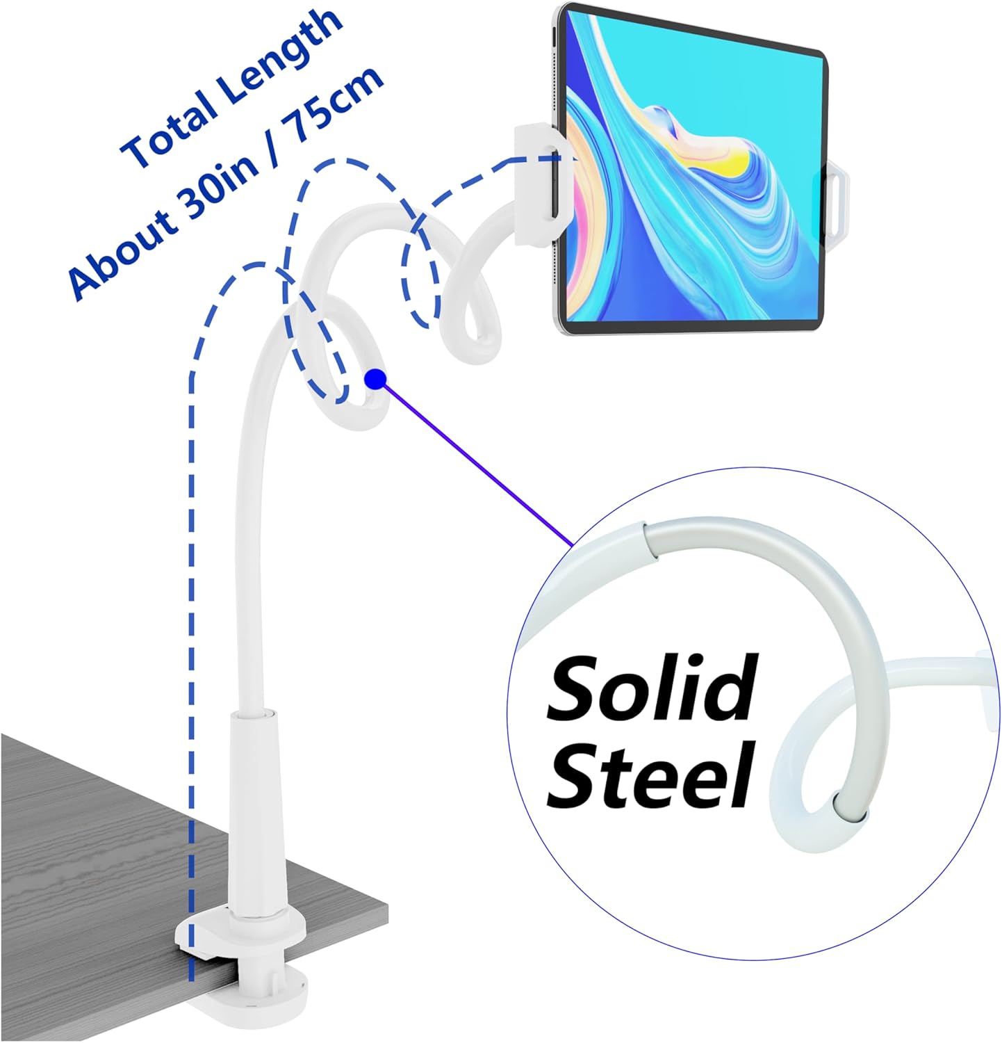 Tablet Stand Holder, Mount Holder Clip with Grip Flexible Long Arm Gooseneck Compatible with ipad iPhone/Nintendo Switch/Samsung Galaxy Tabs/Amazon Kindle Fire HD - Black