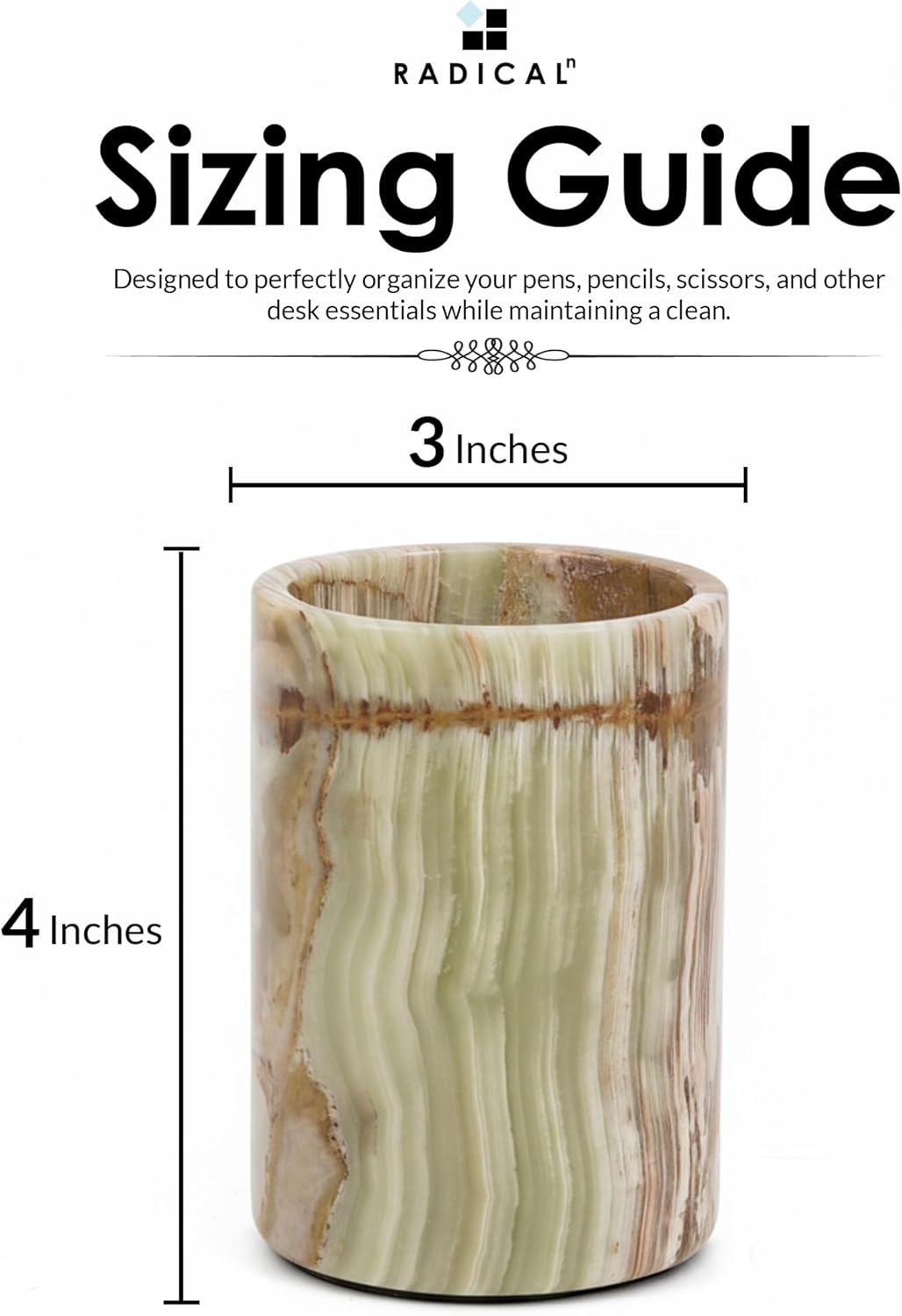 Radicaln Marble Pen Holder For Desk 4" Inches Green Onyx Handmade Makeup Brush Cup for Girls, Bathroom Tumbler Cup, Durable Office & Home Organizer Pencil Holder