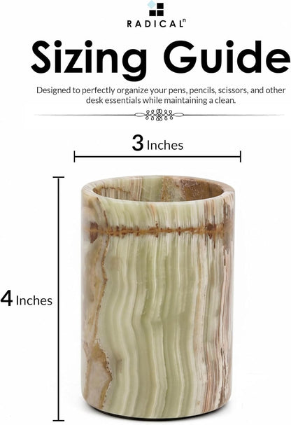 Radicaln Marble Pen Holder For Desk 4" Inches Green Onyx Handmade Makeup Brush Cup for Girls, Bathroom Tumbler Cup, Durable Office & Home Organizer Pencil Holder