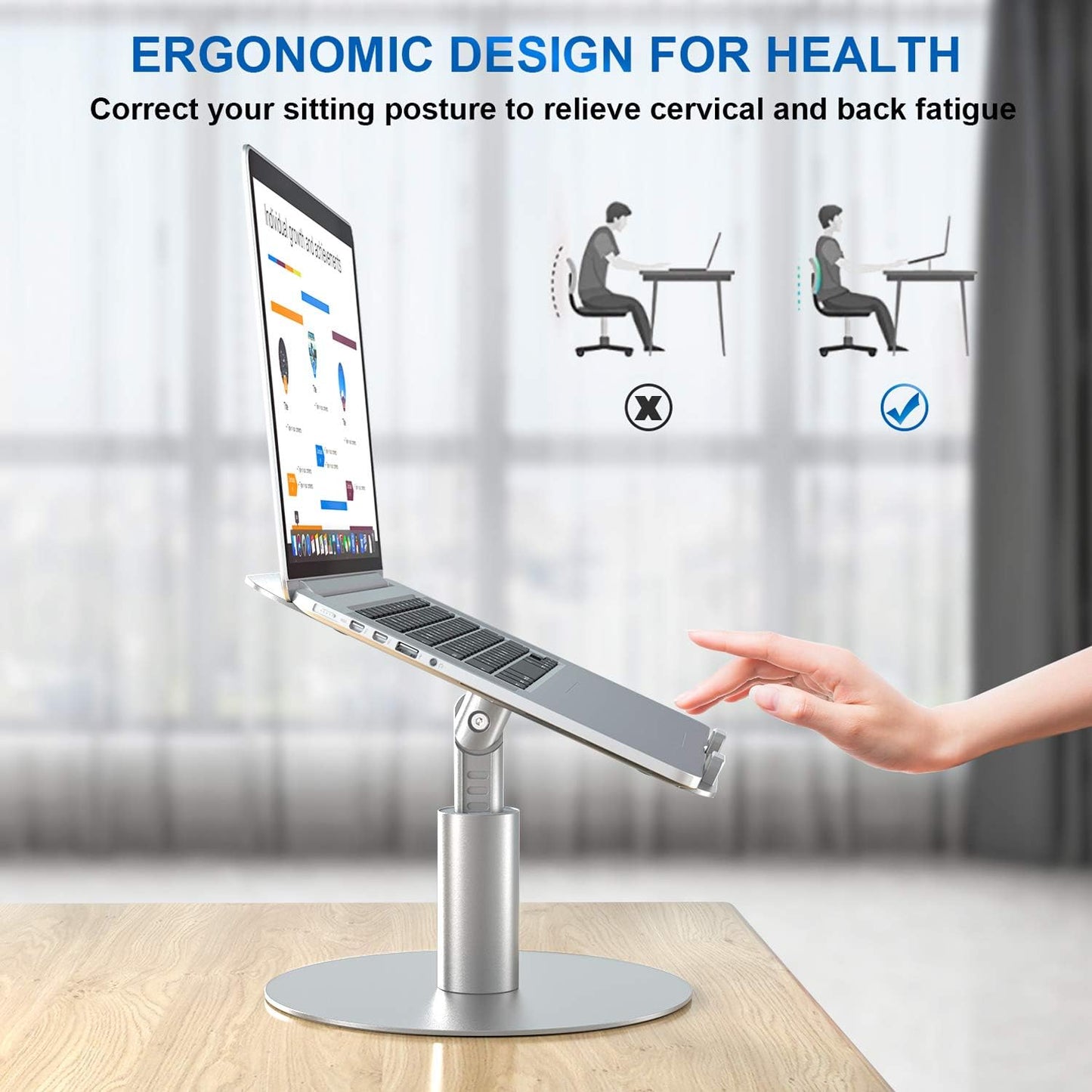Laptop Stand for Desk - Adjustable, Foldable Clear Acrylic Riser with 360° Rotating Base, Ergonomic Laptop Holder for MacBook Pro/Air & 10-16” Notebooks