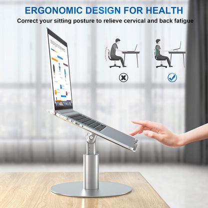 Laptop Stand for Desk - Adjustable, Foldable Clear Acrylic Riser with 360° Rotating Base, Ergonomic Laptop Holder for MacBook Pro/Air & 10-16” Notebooks