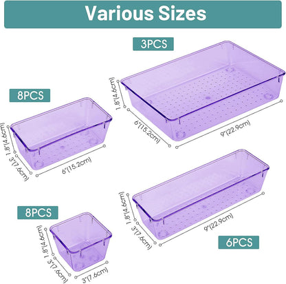 WOWBOX 25 PCS Clear Plastic Drawer Organizer Set, 4 Sizes Desk Drawer Divider Organizers and Storage Bins for Makeup, Jewelry, Gadgets for Kitchen, Bedroom, Bathroom, Office