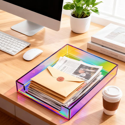 Paper Tray Acrylic File Organizer for Desk Letter Tray Desk Organizer Document Holder Sorter Storage for A4 Office Supplies Magazines, 13.8x10.6x2.4 Inches, Neon Pink