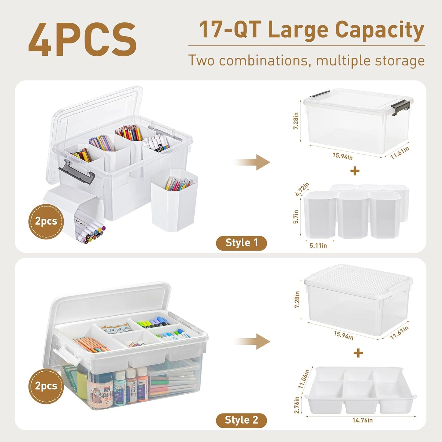 Citylife 17 QT Plastic Storage Bins Clear Storage Box with Lids Multipurpose Stackable Storage Containers for Organizing Tool, Craft, Crayon
