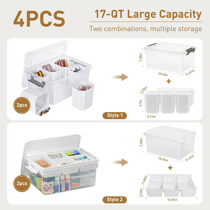 Citylife 17 QT Plastic Storage Bins Clear Storage Box with Lids Multipurpose Stackable Storage Containers for Organizing Tool, Craft, Crayon